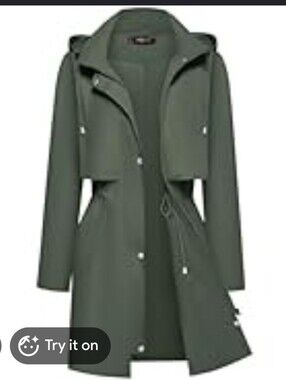 Women's Hooded Olive Trench Coat with Waist Tie